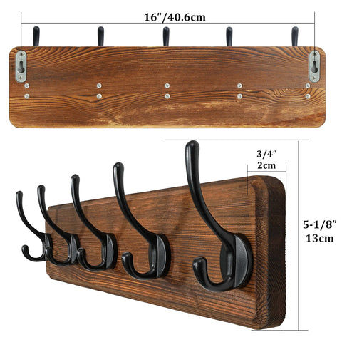 WEBI Coat Rack Wall Mounted,Coat Hooks Wall Mounted,Coat Hanger Wall Wood,5 Hooks for Hanging Coats,Hats,Jacket,Clothes