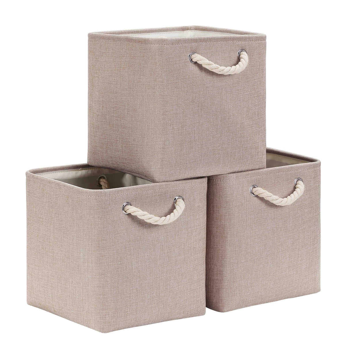 Mangata 33x33x33cm Cube Storage Boxes 3Pcs Light Khaki Foldable Baskets