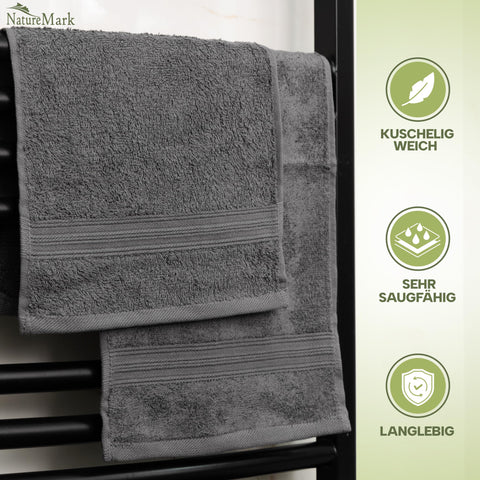 NatureMark Pack of 12 Guest Towels, 30 x 50 cm, 100% Cotton, Anthracite Gray, NM-HT0817