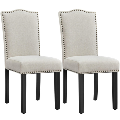 Yaheetech Dining Chairs Set of 2 High Back Fabric Kitchen Chairs, Beige