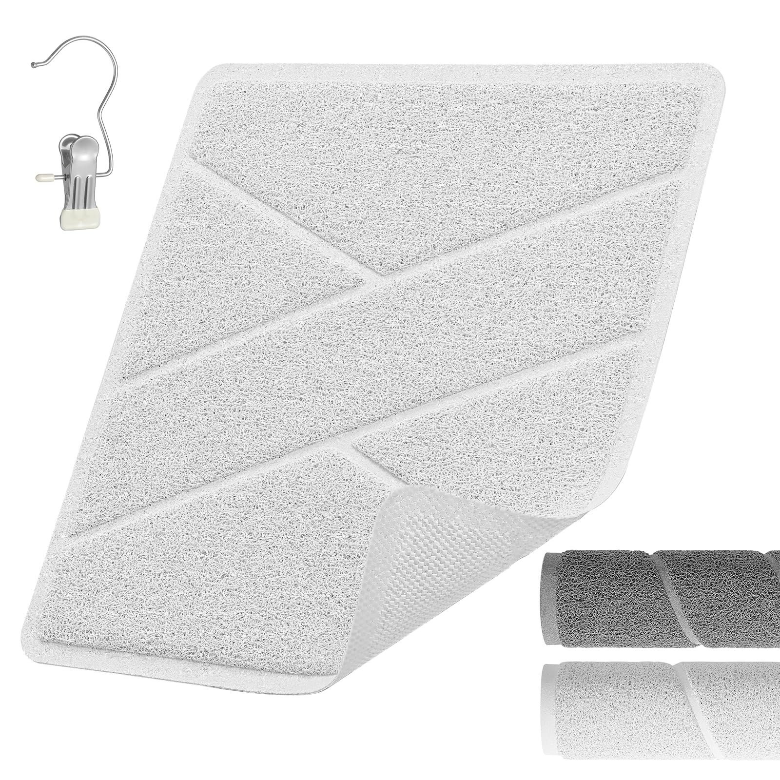 XIYUNTE Square Shower Mat Non Slip Anti Mould, Bath Mat with Heat-Pressed Edging 60x60cm, INCL. Hooks for Drying