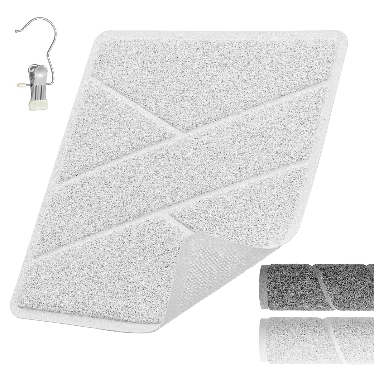 XIYUNTE Square Shower Mat Non Slip Anti Mould, Bath Mat with Heat-Pressed Edging 60x60cm, INCL. Hooks for Drying