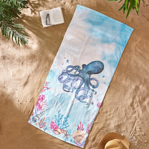 Catherine Lansfield Octopus76x160cm Cotton Beach Towel Blue