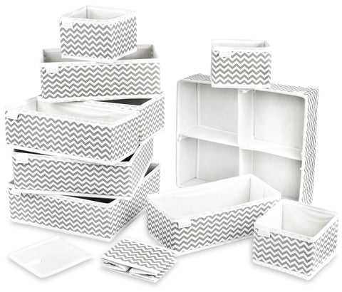Unique Impression Set Of 11 Drawer Organisers For Underwear, Socks, Clothes, Shirts, Bras, Ties, Scarves, Baby Clothes