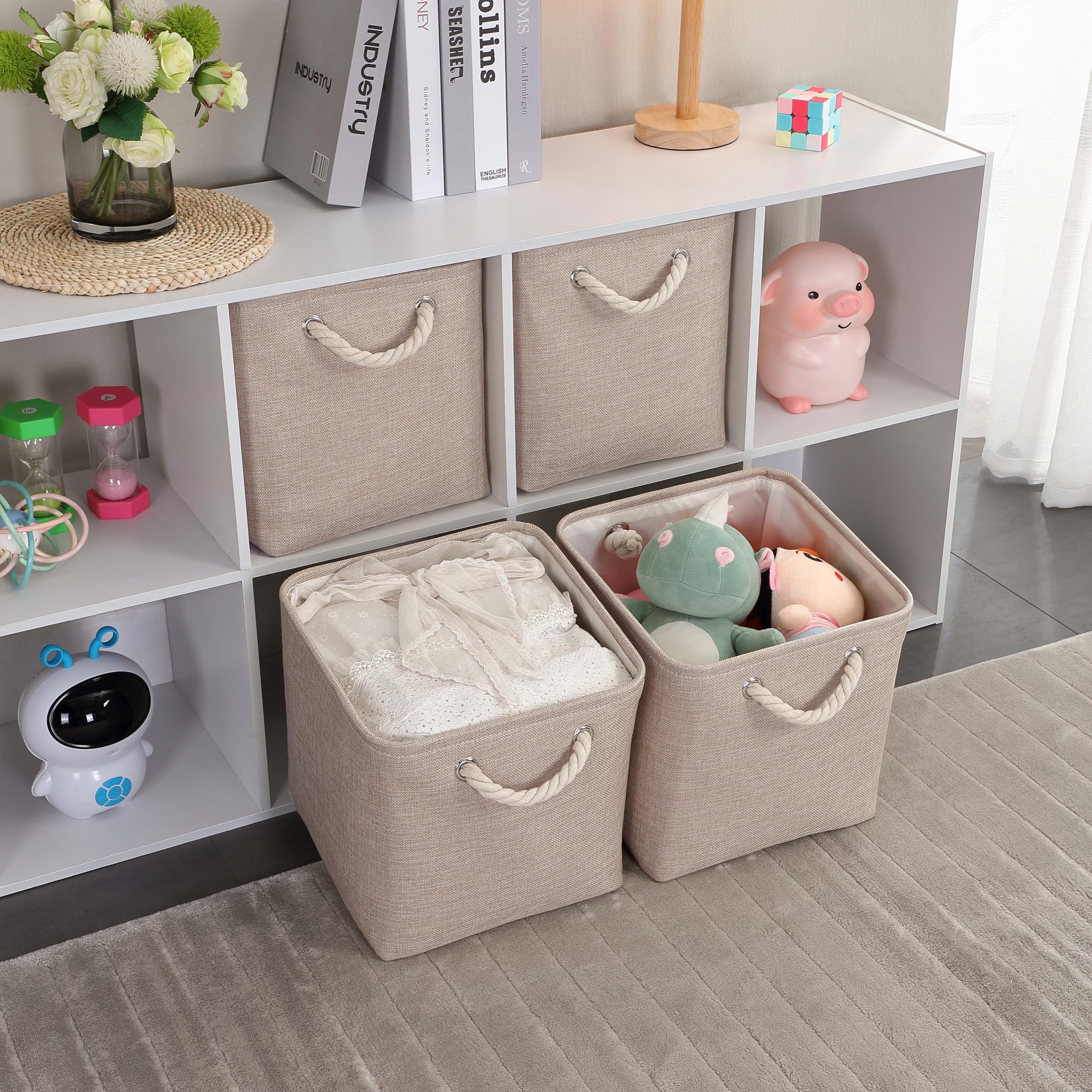 Mangata 28x28x28cm Cube Storage Boxes 3Pcs Light Khaki Foldable Baskets