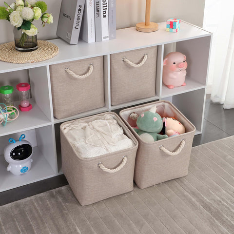 Mangata 28x28x28cm Cube Storage Boxes 3Pcs Light Khaki Foldable Baskets
