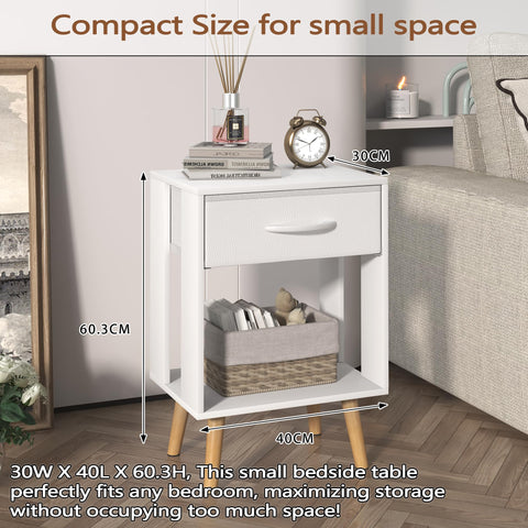 OYRREU White Bedside Table Set of 2 with Drawers & Open Shelf for Bedroom