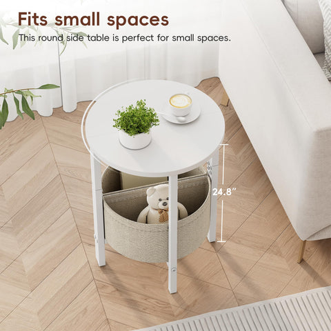 Vagusicc Side Table, Round End Table with Fabric Basket, Small Coffee Table, Set of 2 Half Moon Entry Table, Accent Table Bedside Table