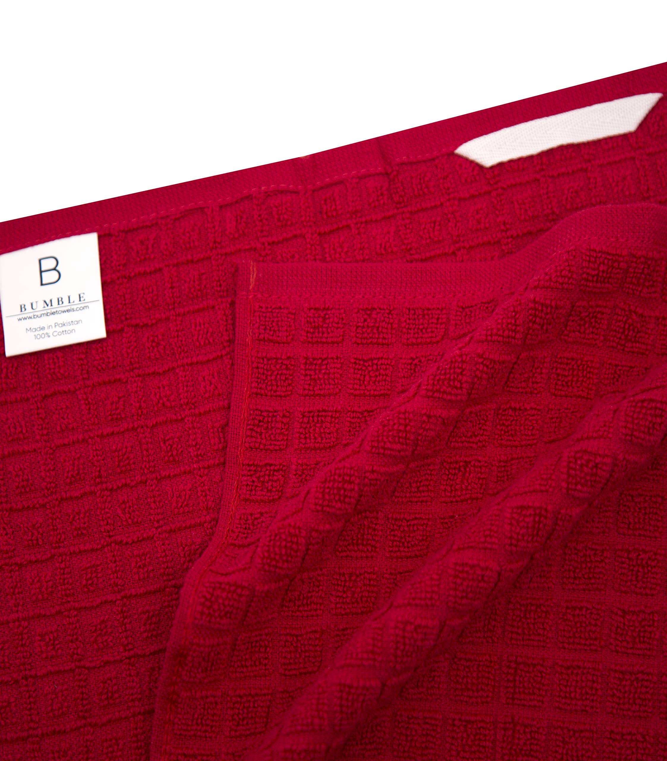 6 Pack Large Tea Towel Set | Absorbent Kitchen Hand Towels | Soft Cotton Dish Towels | Flat & Terry Towel with Hanging Loop | Vibrant Dyed - Red
