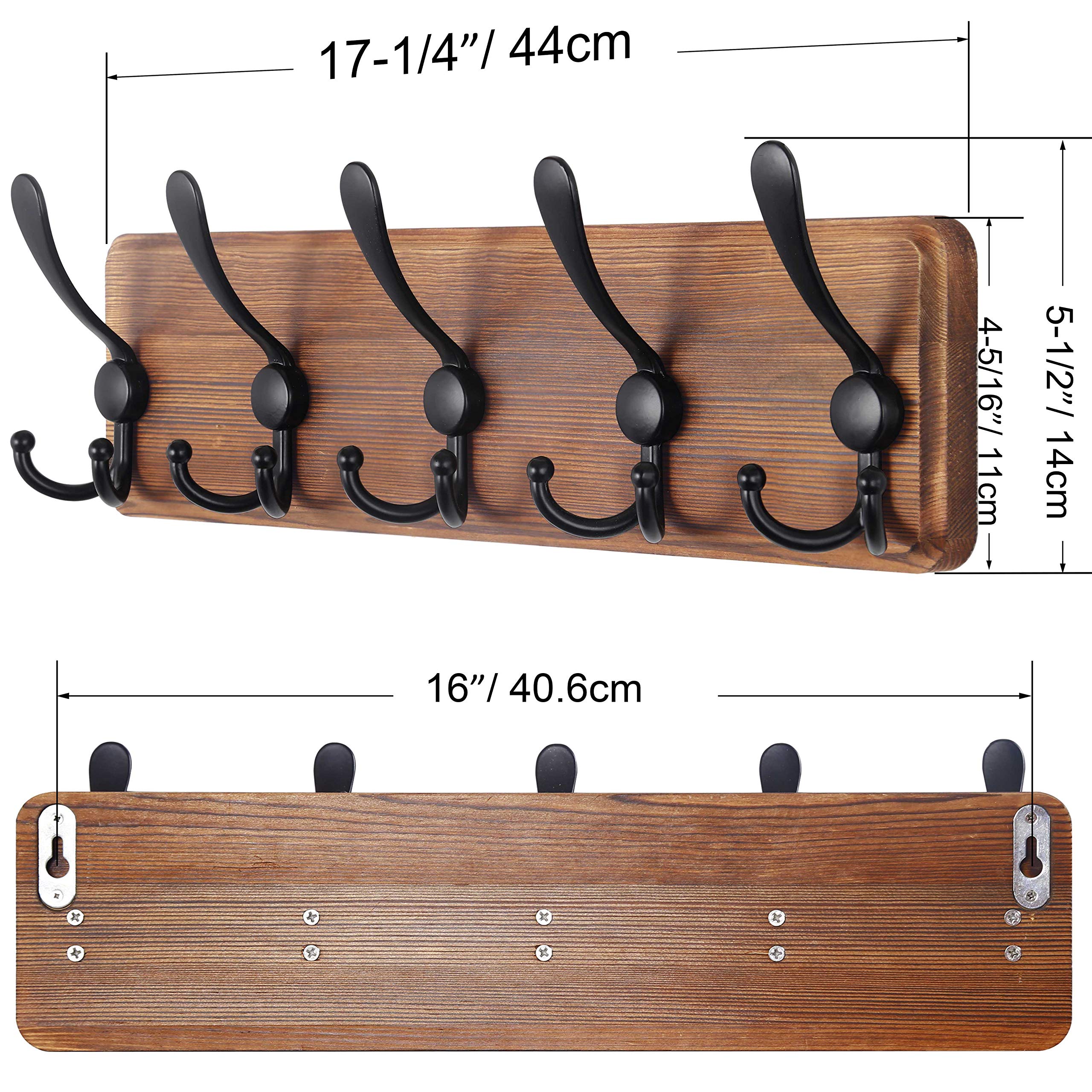 SKOLOO Coat Rack Wall Mounted - Pack of 2, Wooden, Heavy Duty, Rustic Coat Hooks for Wall, 16'' Hole to Hole