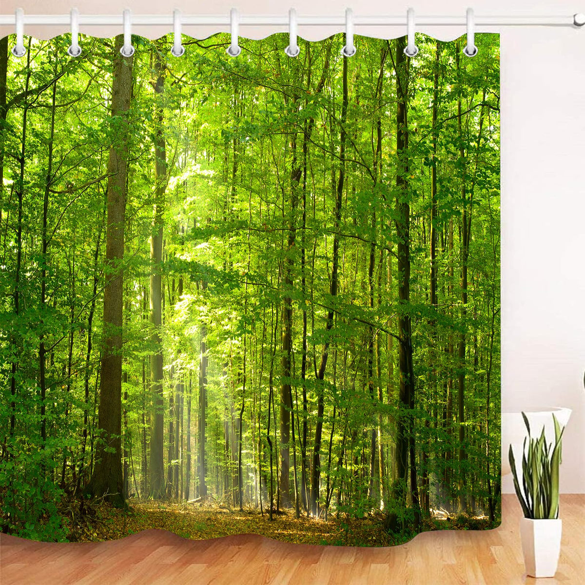 SRJ2018 Woodland Decor Shower Curtain Set Deciduous Forest in Summertime Foliage Sunlight Romantic Holidays Scenics Bathroom Accessories 180x180CM