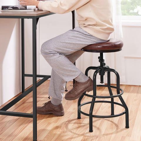 Yaheetech Rustic Round Adjustable Industrial Bar Stools, 1PCS Brown