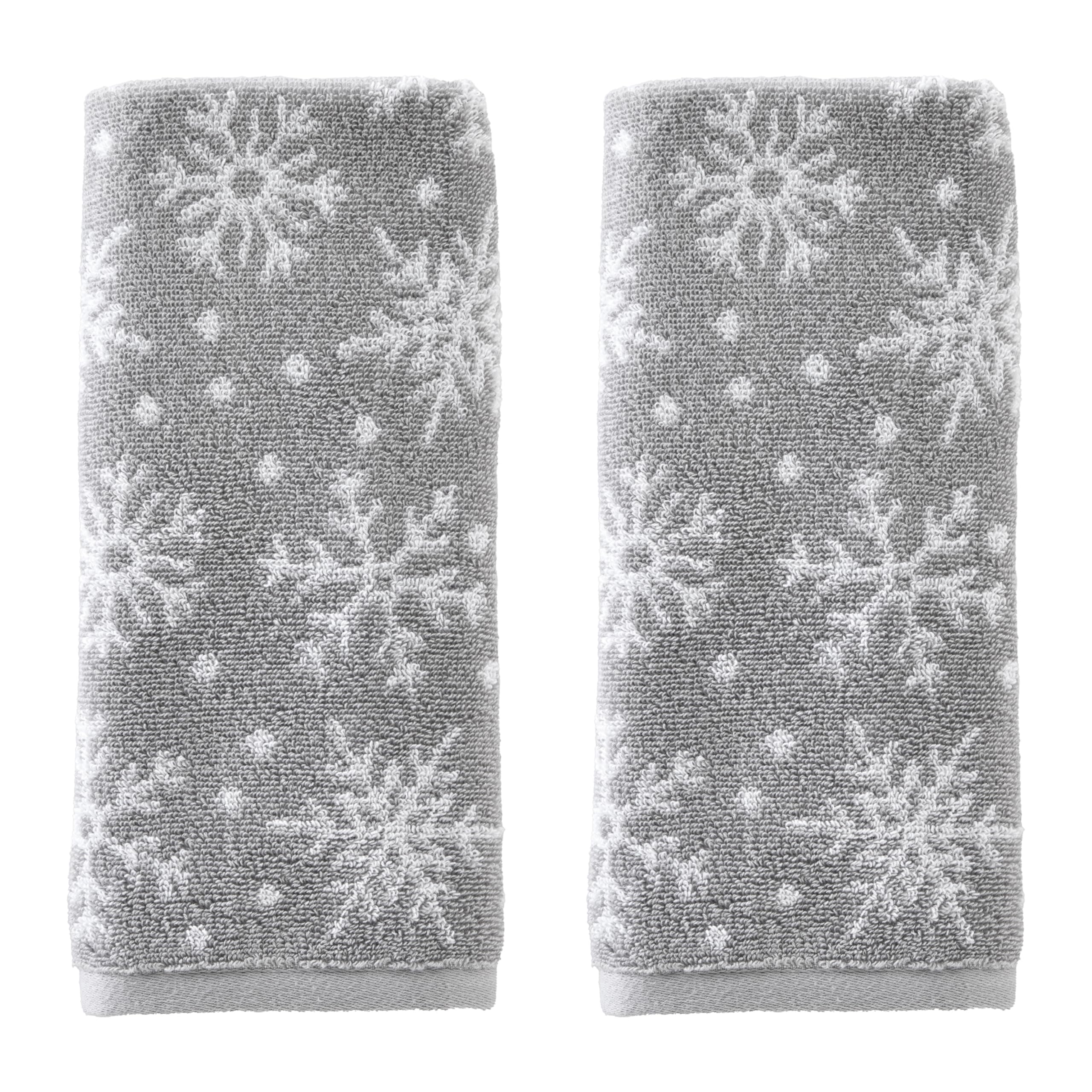 SKL Home Winter/Christmas Scattered Snowflakes Hand Towel 2pc Set for Bath/Kitchen/Bar & Gift, Gray