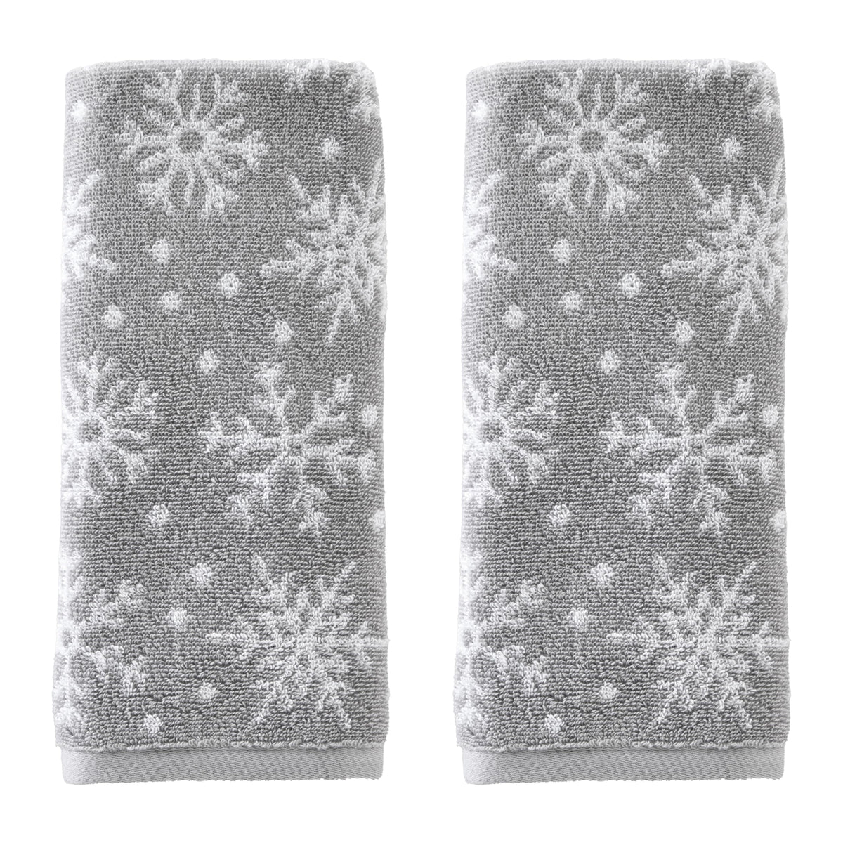 SKL Home Winter/Christmas Scattered Snowflakes Hand Towel 2pc Set for Bath/Kitchen/Bar & Gift, Gray