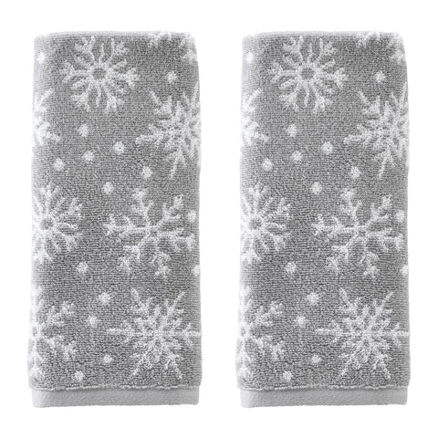SKL Home Winter/Christmas Scattered Snowflakes Hand Towel 2pc Set for Bath/Kitchen/Bar & Gift, Gray