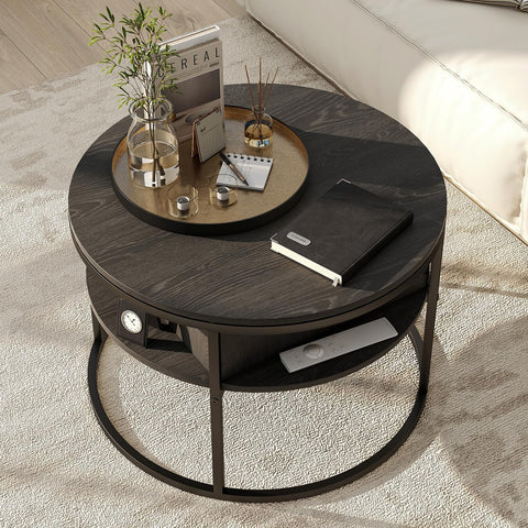 HOJINLINERO Round Coffee Table,Lift Top Coffee Tables for Living Room,Wooden Coffee Table with Hidden Storage & Lift Up Top,Modern Sofa Tea End