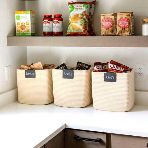 NaturalCozy Storage Cubes 11 Inch Cotton Rope Woven Baskets for Organizing, 3-Pack | Cube Storage Bin | Square Storage Baskets for Shelves Organizer