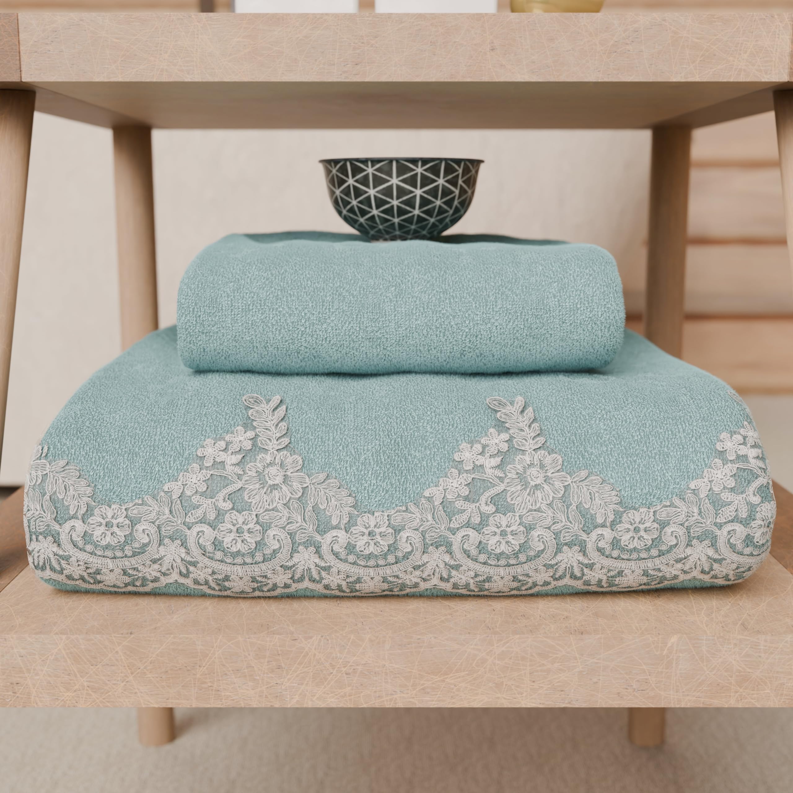 PETTI Artigiani Italiani - 100% Cotton Terry Bath Towels, 1+1 Towel Set, 2 Pieces 1 Face Towel and 1 Hand Towel, Aquamarine