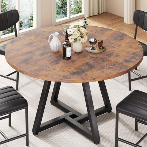 Jocoevol Round Kitchen Dining Table for 2 People, Circle Dinner Table with Metal Frame, Space Saving Wood Industrial Furniture (Vintage, 31 inch