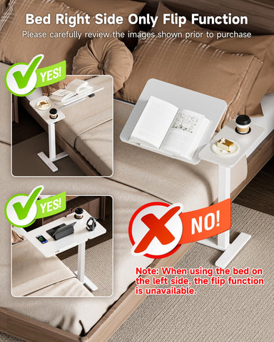 BZIUM Overbed Bedside Table with Hidden Wheels, Adjustable Medical Tilt Top Hospital Bed Table Over The Bed, Rolling Desk Mobile Standing Desk