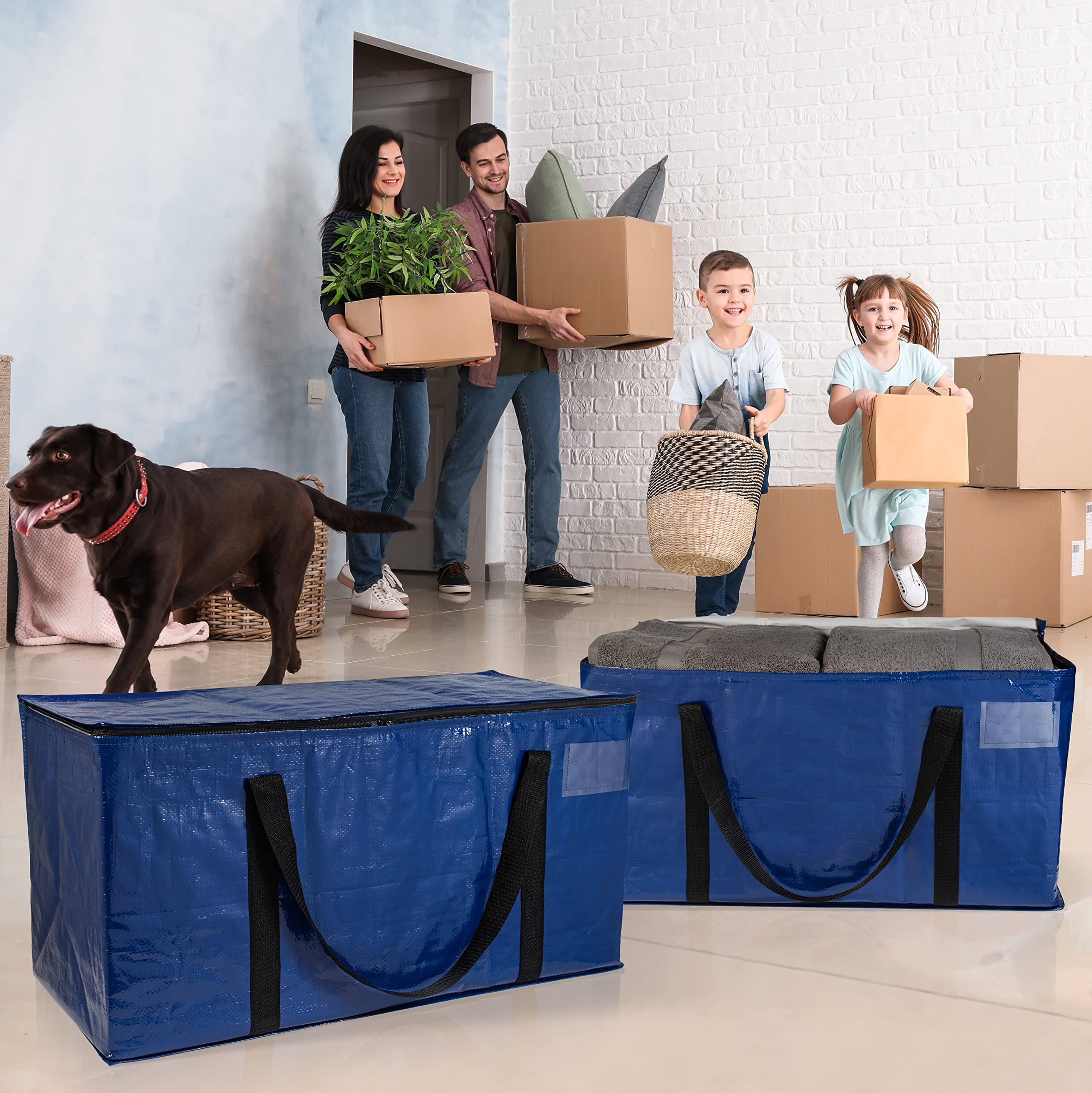 ClearSpace Heavy Duty Moving Bags or Storage Bins with Lids, Blue, 10 Pack