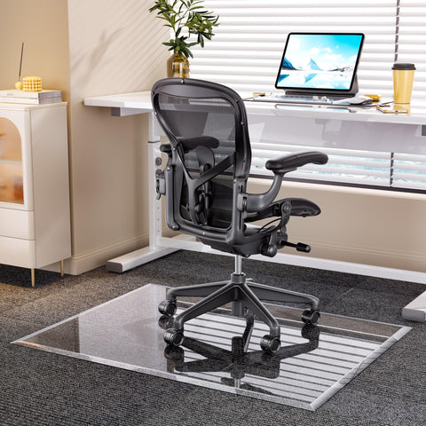 [Tempered Glass] 121 x 91cm Beveled Edge Glass Chair Mat with Polished Edge Clear Office Chair Mat, Glides Smoothly