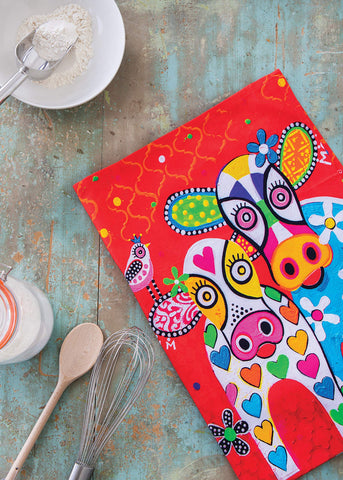 Maxwell & Williams Love Hearts Animal Printed Tea Towel with Happy Moo Day Design, 1% Cotton, Red, 5 x 7 cm