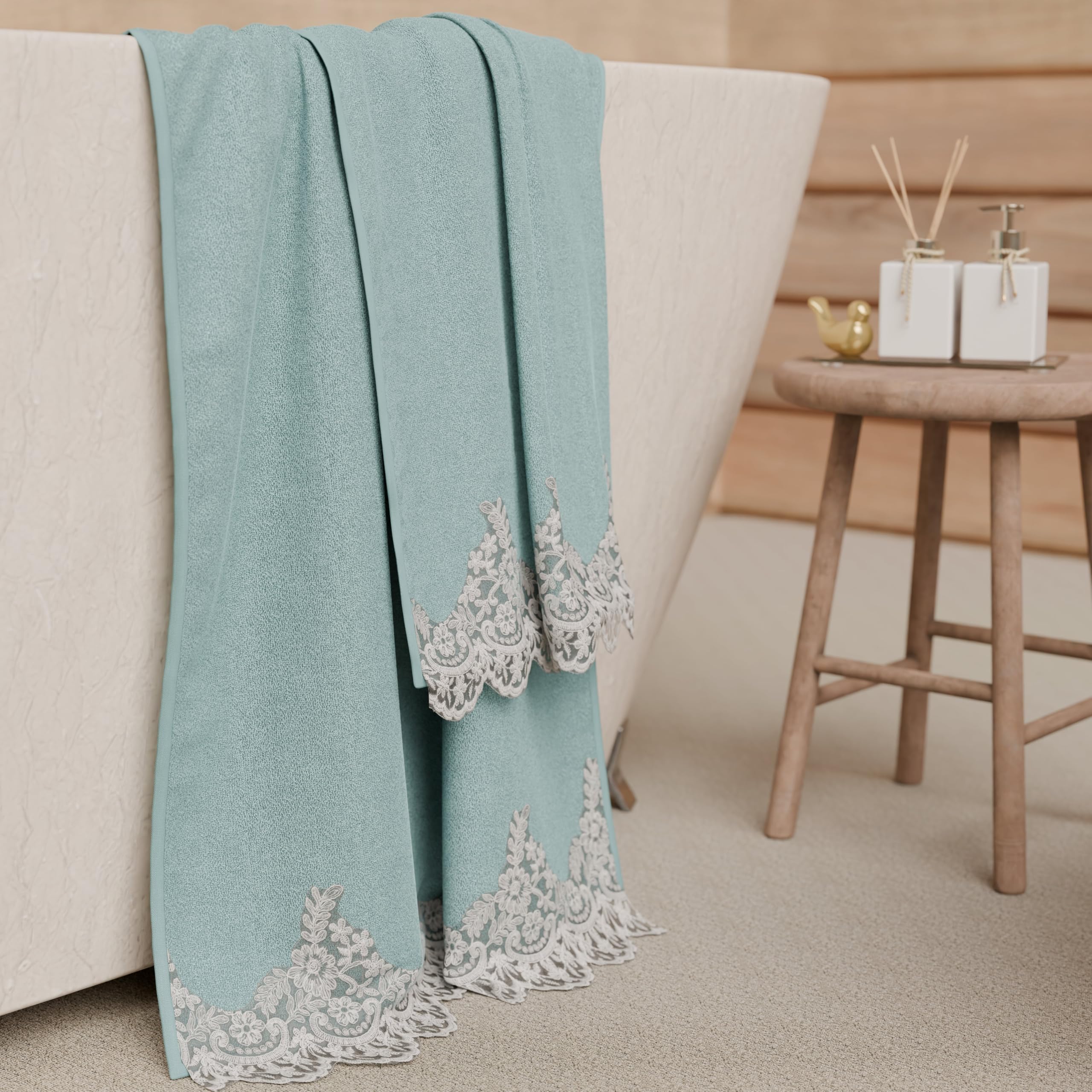 PETTI Artigiani Italiani - 100% Cotton Terry Bath Towels, 1+1 Towel Set, 2 Pieces 1 Face Towel and 1 Hand Towel, Aquamarine