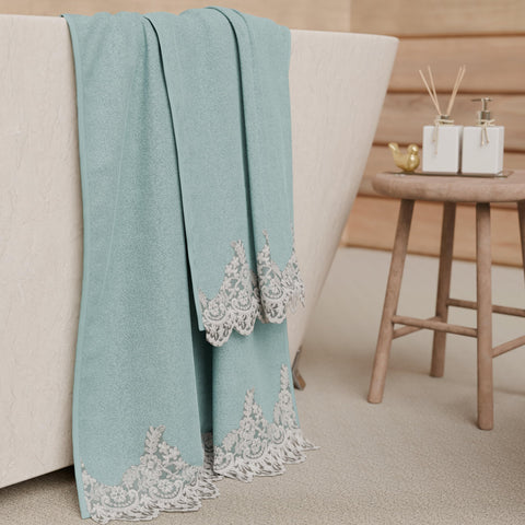 PETTI Artigiani Italiani - 100% Cotton Terry Bath Towels, 1+1 Towel Set, 2 Pieces 1 Face Towel and 1 Hand Towel, Aquamarine