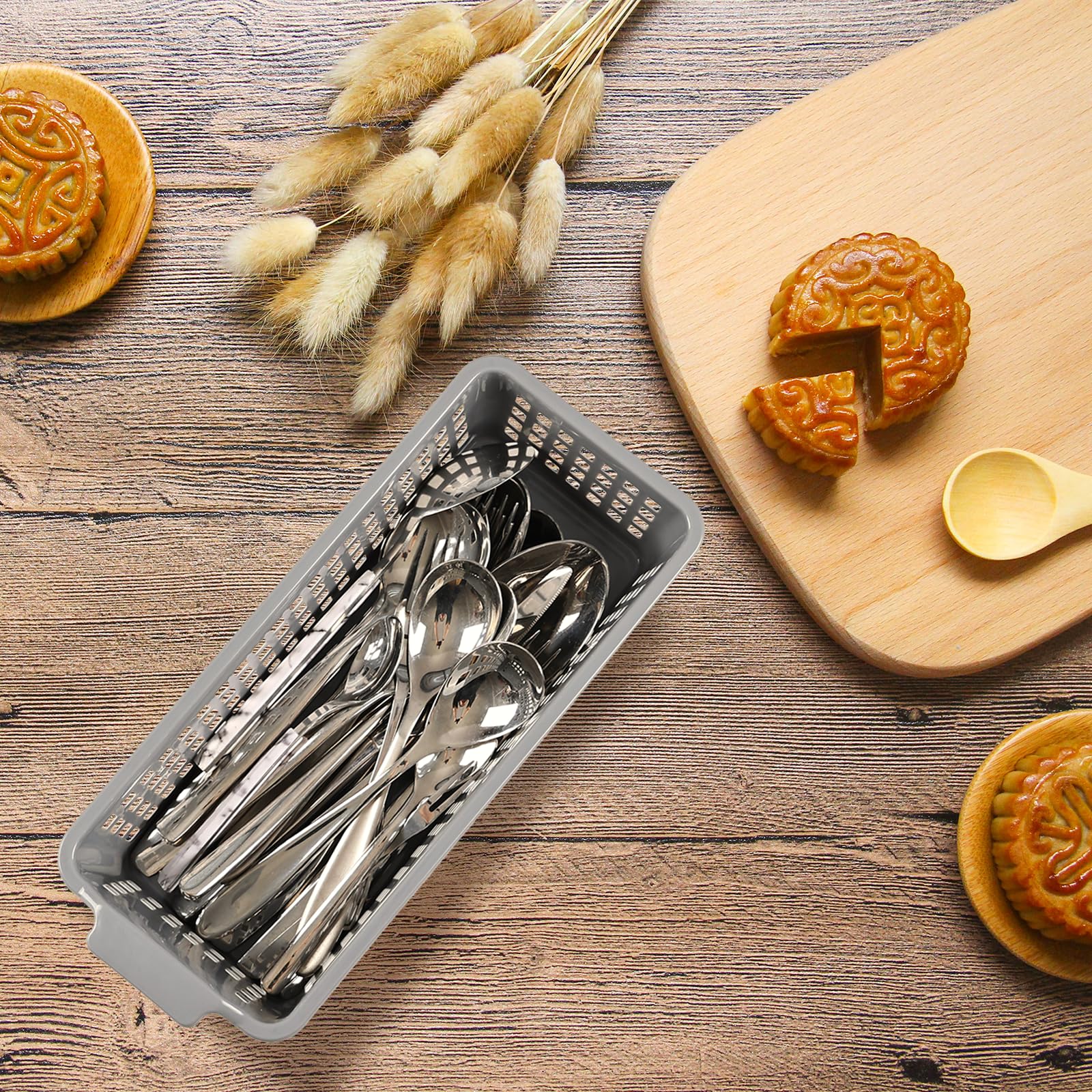 Asking 12-Pack Slim Plastic Storage Basket, Gray Small Desktop Baskets, Narrow Storage Box
