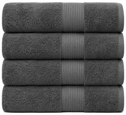 Bliss Luxury Combed Cotton Bath Towels - 34" x 56"/86 x 142 cm Extra Large Premium Quality Bath Sheet - 650 GSM - Soft, Absorbent (4 Pack, Dark Grey)