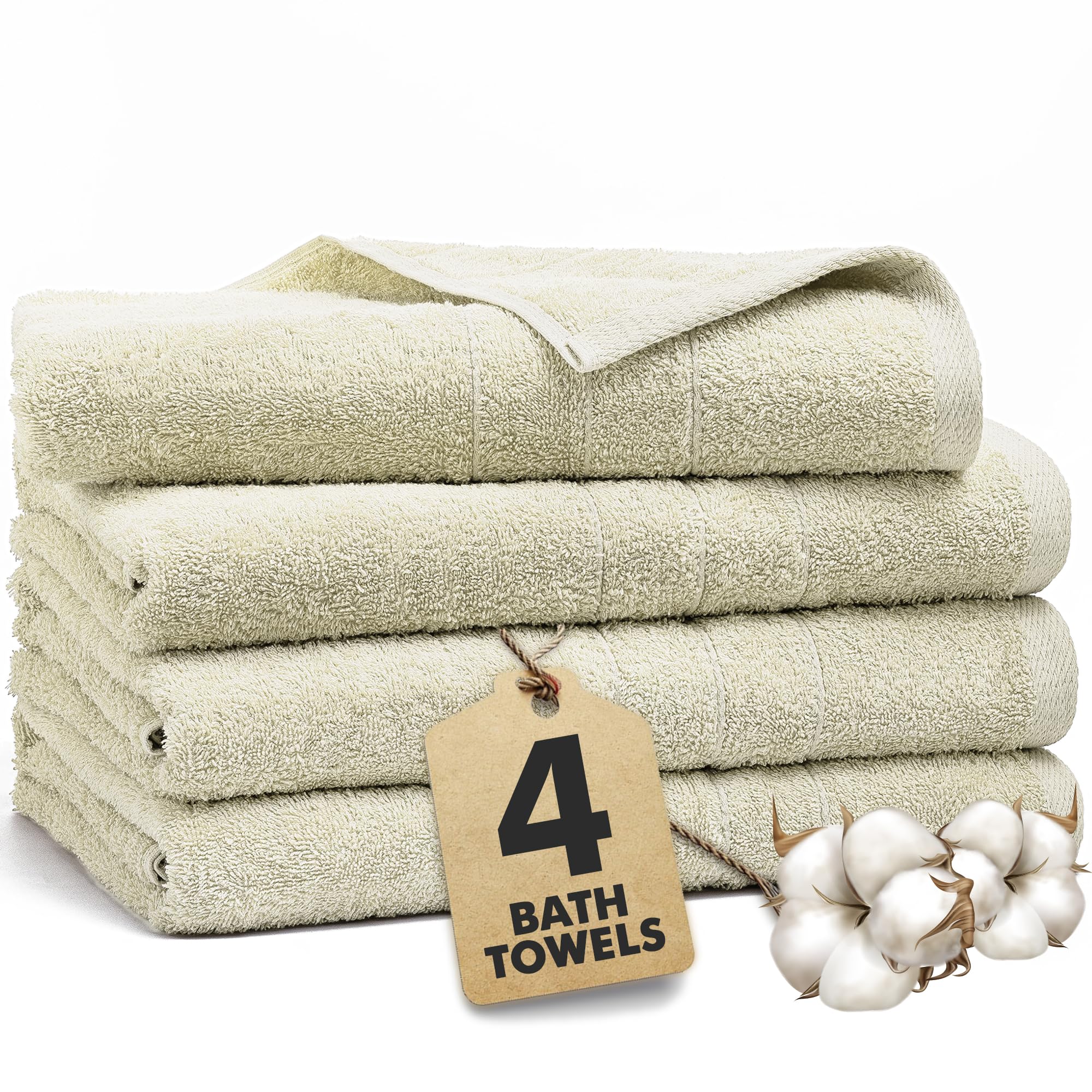 Novo Home Bath Towels Set of 4 – 550 GSM 100% Cotton Ivory Extra Large Towels for Bathroom, Spa Use (70x140 cm)