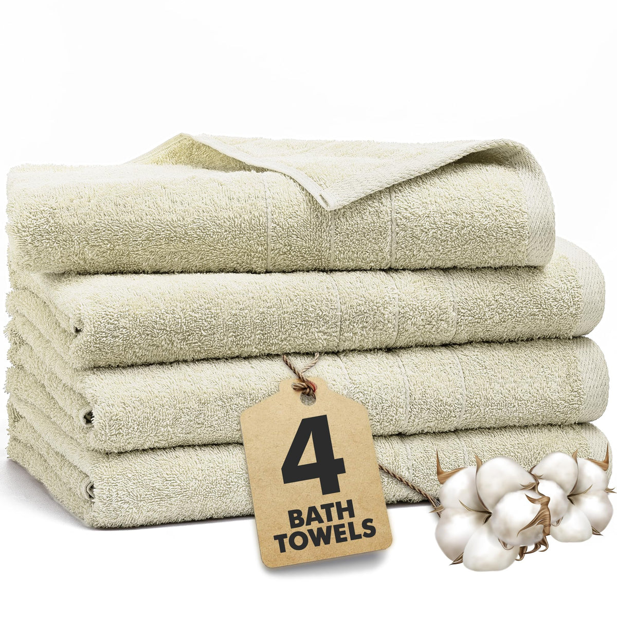 Novo Home Bath Towels Set of 4 – 550 GSM 100% Cotton Ivory Extra Large Towels for Bathroom, Spa Use (70x140 cm)