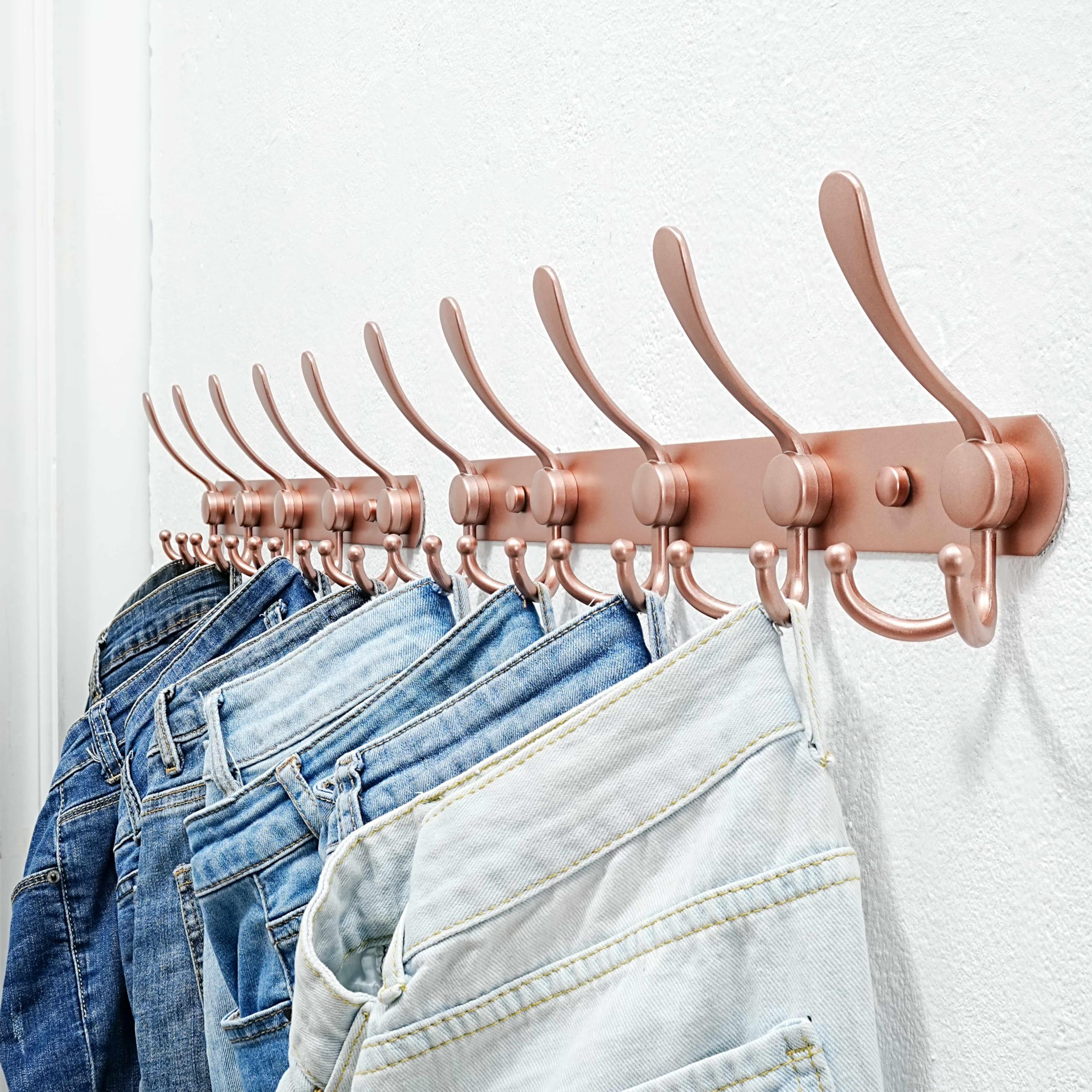 Dseap Coat Rack Wall Mounted - 5 Tri Hooks, Heavy Duty, Stainless Steel, Metal Coat Hook Rail for Coat Hat Towel Purse Robes Mudroom Bathroom