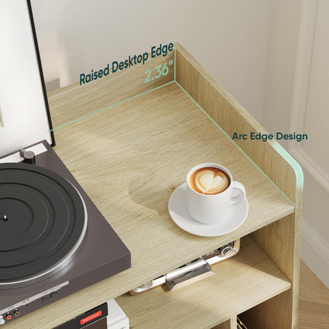 Semiocthome Record Player Stand with Vinyl Storage, Record Player Table with Storage Shelf, Turntable Stand with Rattan Cabinet Door