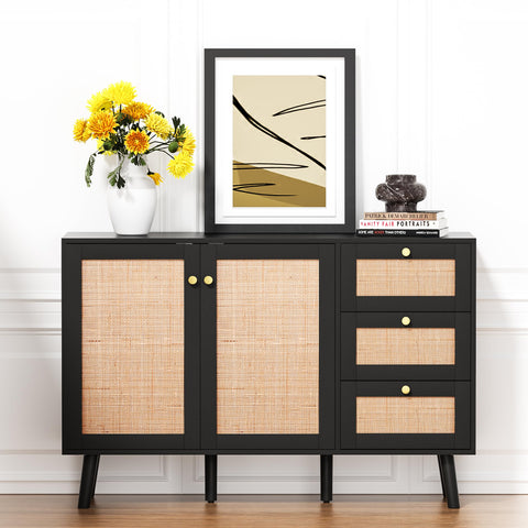 Skokliz Sideboard, Modern Storage Cabinet with 3 Drawers, Buffet Storage Cabinet 2 Doors and Adjustable Shelves