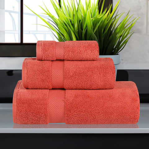 Superior Collection 100% Zero Twist Cotton Super Soft and Absorbent 3-Piece Towel Set, Brick