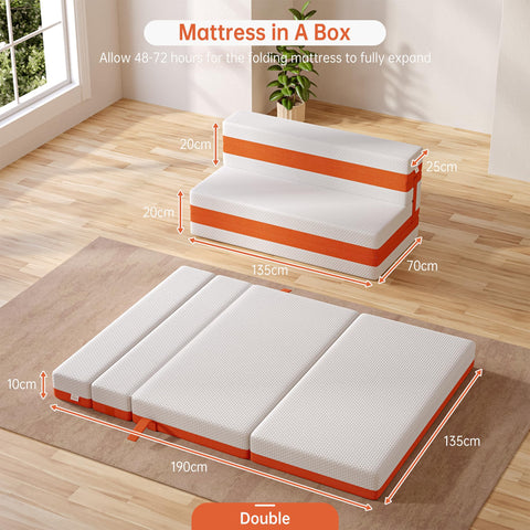 TeQsli Folding Mattress, 10cm Double Foldable Mattress, Memory Foam with Removable Washable Cover, for Guest Sofa Bed, Camping, Travel (135x190x10cm)