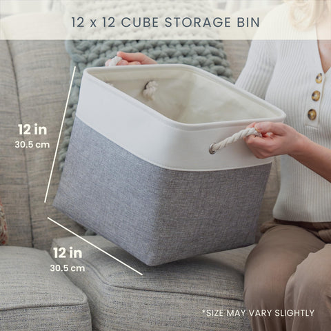 OrganiHaus Fabric Storage Boxes, Set of 3 Foldable 30X30 Cube Organiser Bins with Rope Handles for Shelves, Nursery & Closet