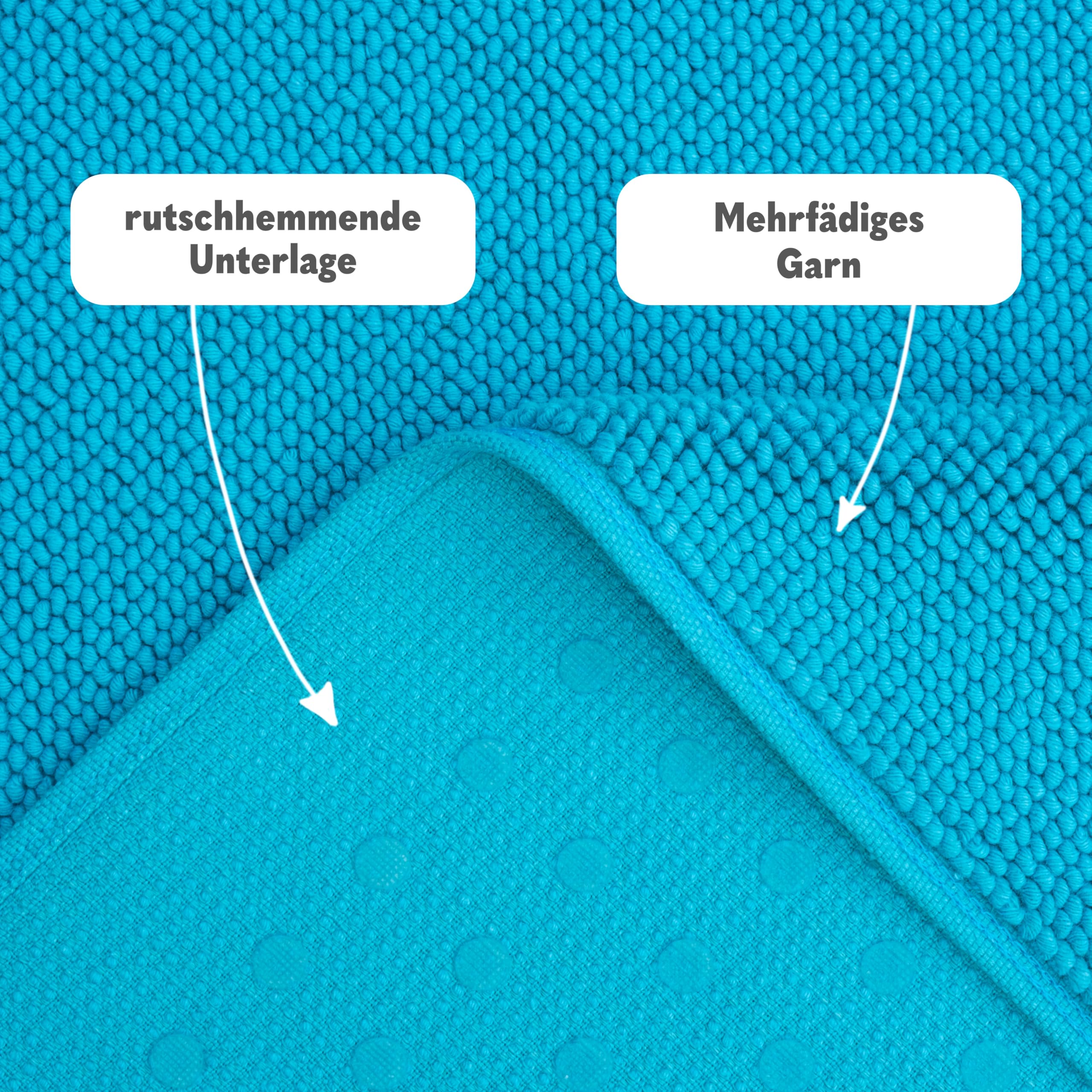 Hammetex Non-Slip Bath Mat, 43 x 64 cm, 100% Cotton, 1200 GSM, Washable, Absorbent, Quick Dry, OEKO-TEX Certified, Turquoise