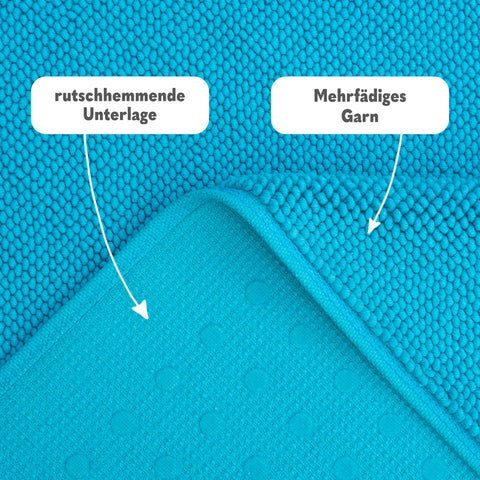 Hammetex Non-Slip Bath Mat, 43 x 64 cm, 100% Cotton, 1200 GSM, Washable, Absorbent, Quick Dry, OEKO-TEX Certified, Turquoise