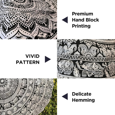 raajsee Black White Round Beach Tapestry Hippie/Boho Beach Blanket Mandala/Indian Cotton Throw