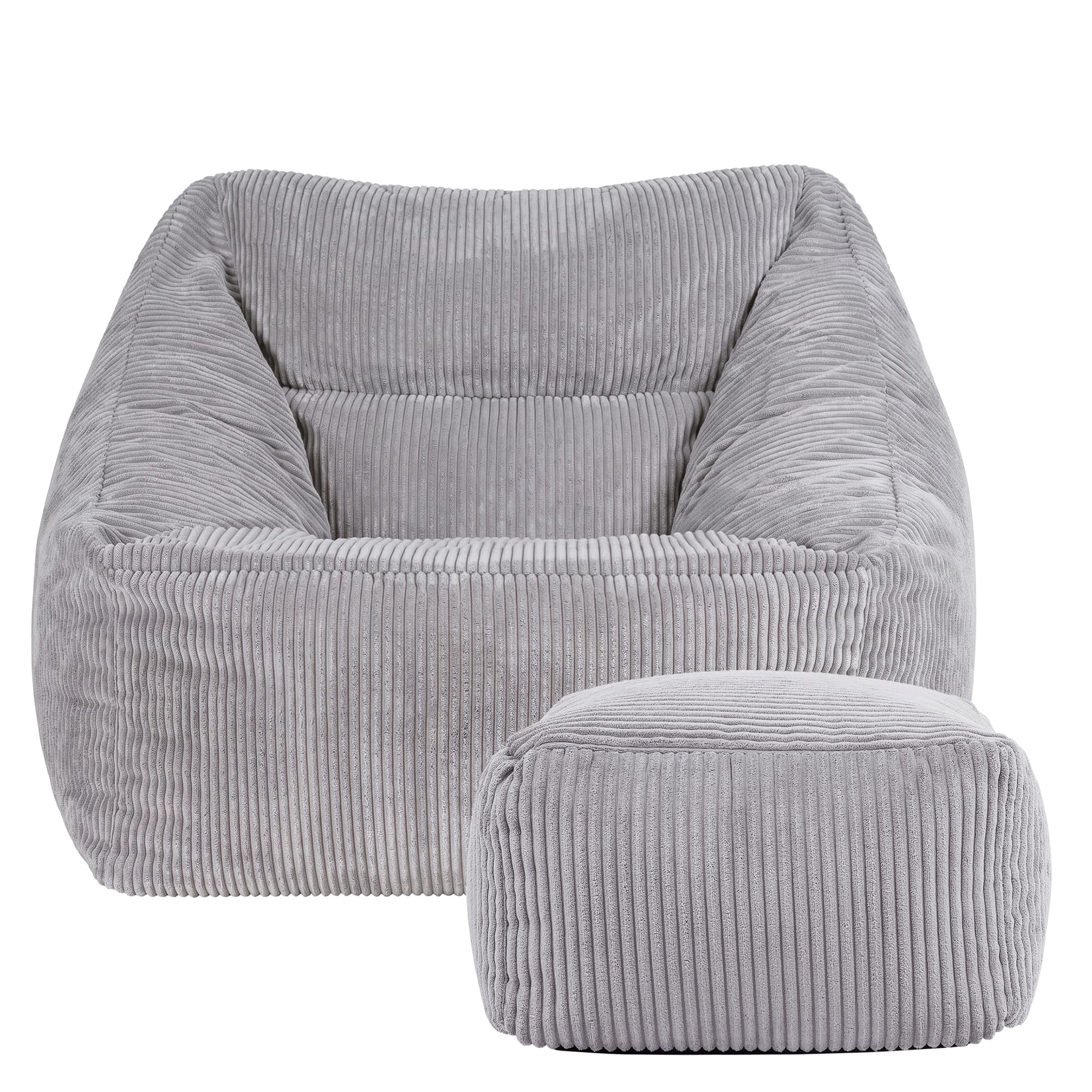 icon Natalia Cord Bean Bag Chair & Footstool with Filling Included, Grey
