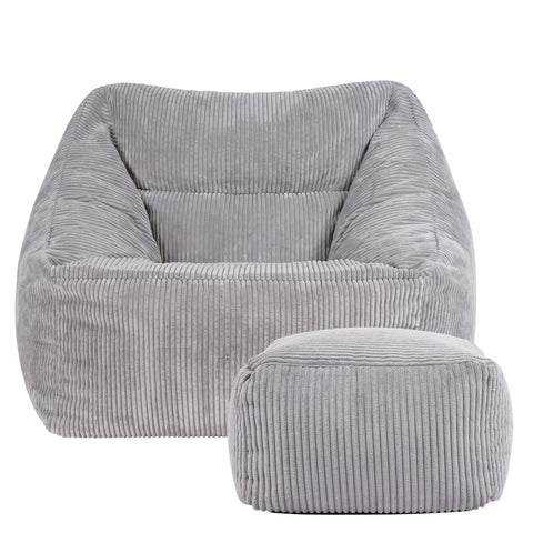 icon Natalia Cord Bean Bag Chair & Footstool with Filling Included, Grey