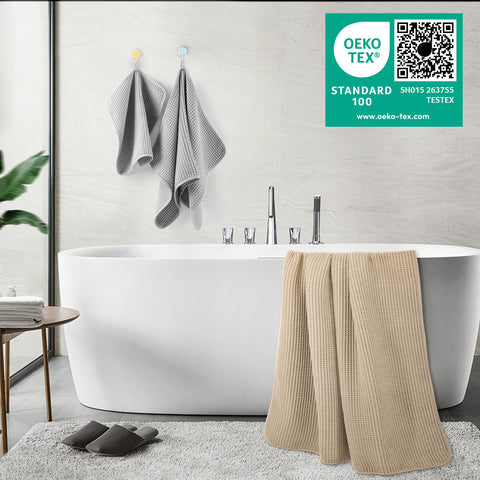 POLYTE 430 GSM Microfibre Quick Dry Waffle Bath Towel Set of 6