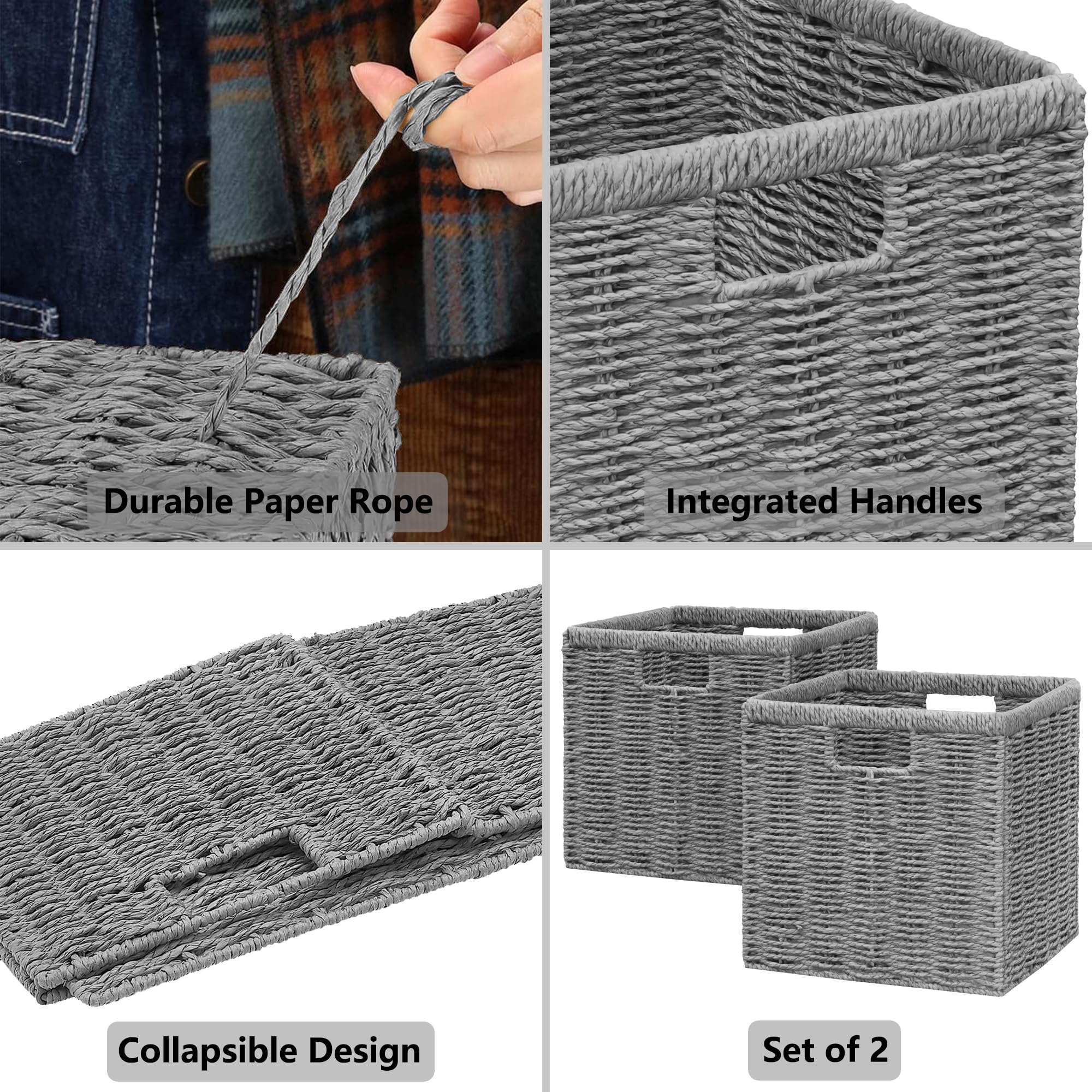 Vagusicc Wicker Storage Basket, Foldable Storage Cubes Organizer Bins, Handwoven Storage Baskets for Shelves Closet Wardrobe Bathroom