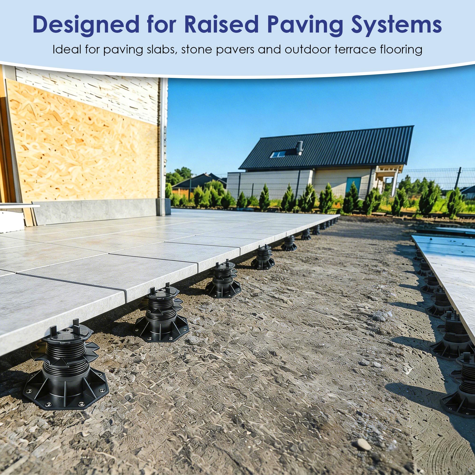 Nordswal 4 Pack Adjustable Tile & Paver Support Pedestal, Heavy Duty Paving Slab Supports with Rubber Pad, Height Adjustable 60-140mm