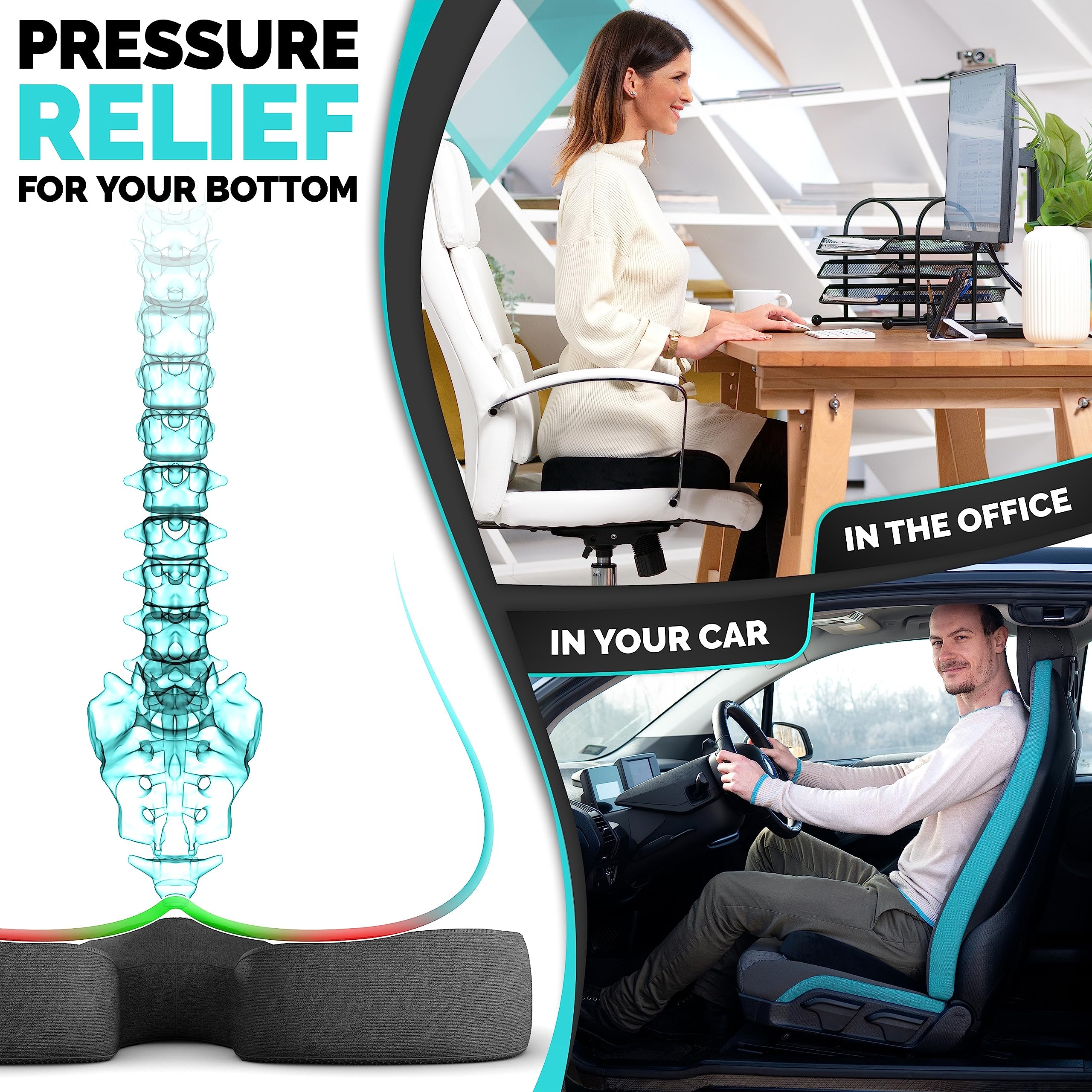 iamcomfi Coccyx Cushion for Tailbone Pain Relief – Soft Hardness - Memory Foam Sciatica Pillow for Back, Hip & Coccyx Pain