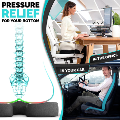 iamcomfi Coccyx Cushion for Tailbone Pain Relief – Soft Hardness - Memory Foam Sciatica Pillow for Back, Hip & Coccyx Pain