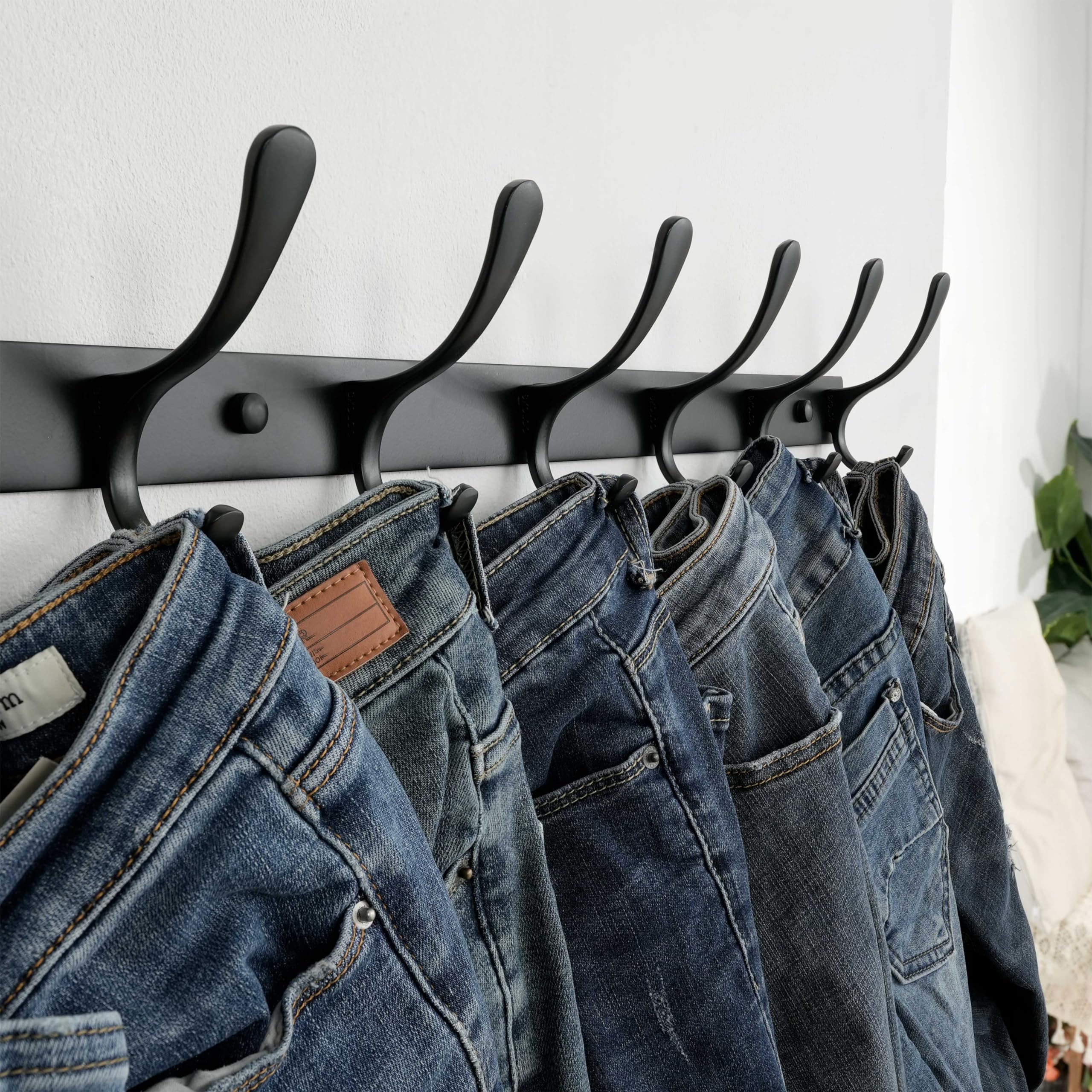 SKOLOO Coat Rack Wall Mounted - 6 Hooks, Heavy Duty, Stainless Steel, Metal Wall Coat Hanger, Sturdy Wall Hooks for Hanging Coat, Jacket, Clothes